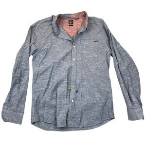 Volcom Men Shirt Large Long Sleeve Button-Up Chambray Casual Travel Classic Blue